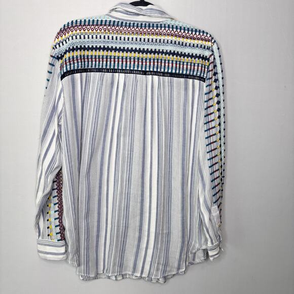 Pilcro by Anthropologie Tunic Top Size XL Striped Embroidered Button Front Boho - Picture 6 of 11